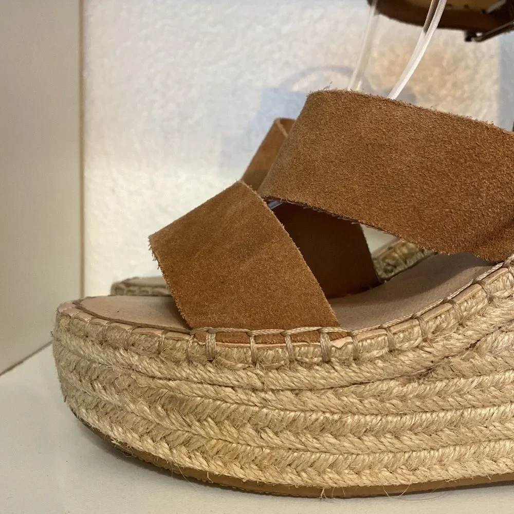Dolce Vita Shayla Espadrille Wedge Sandals 8.5 Tan Suede Platform Summer Heels